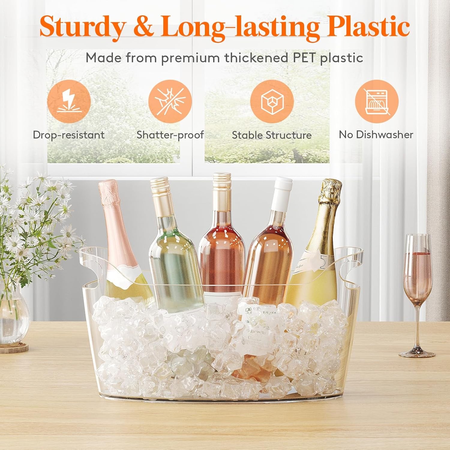 Lifewit 6.5L Ice Bucket for Parties – Portable Drink Tub with Scoop, Plastic Champagne & Wine Cooler for Beer, Cocktails & Mimosa Bar, Beverage Chiller (15 x 7 x 8 in)