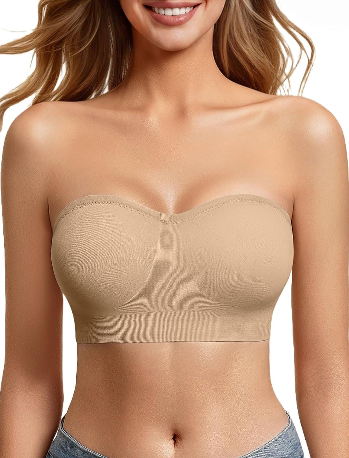 Avidlove Strapless Bandeau Bra – Seamless Non-Slip Wireless Push-Up Bralette with Padding, Invisible No Underwire Tube Top Bra for Everyday Comfort