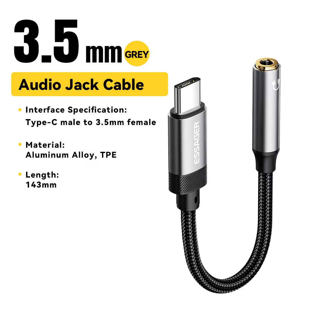 Essager Type C/Lightning to 3.5mm Jack AUX Cable for Various Devices