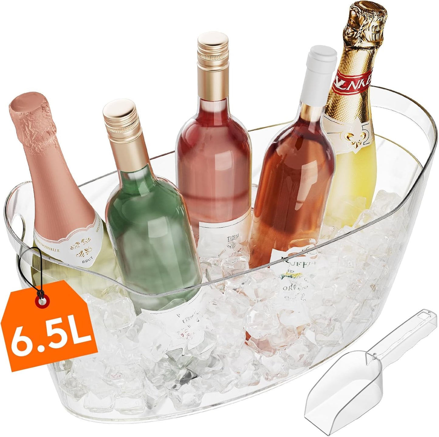 Lifewit 6.5L Ice Bucket for Parties – Portable Drink Tub with Scoop, Plastic Champagne & Wine Cooler for Beer, Cocktails & Mimosa Bar, Beverage Chiller (15 x 7 x 8 in)