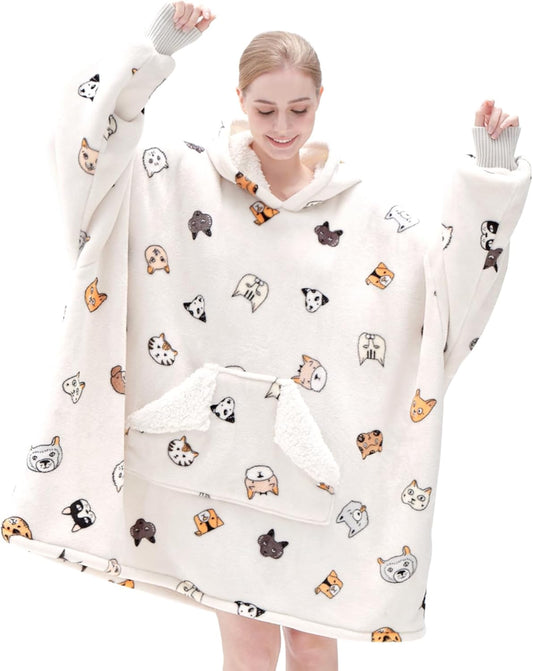 Touchat Wearable Blanket Hoodie for Adults – Oversized Sherpa Fleece Sweatshirt Blanket with Hood, Sleeves & Giant Front Pocket, Ultra-Warm Cozy Grey Gift for Women