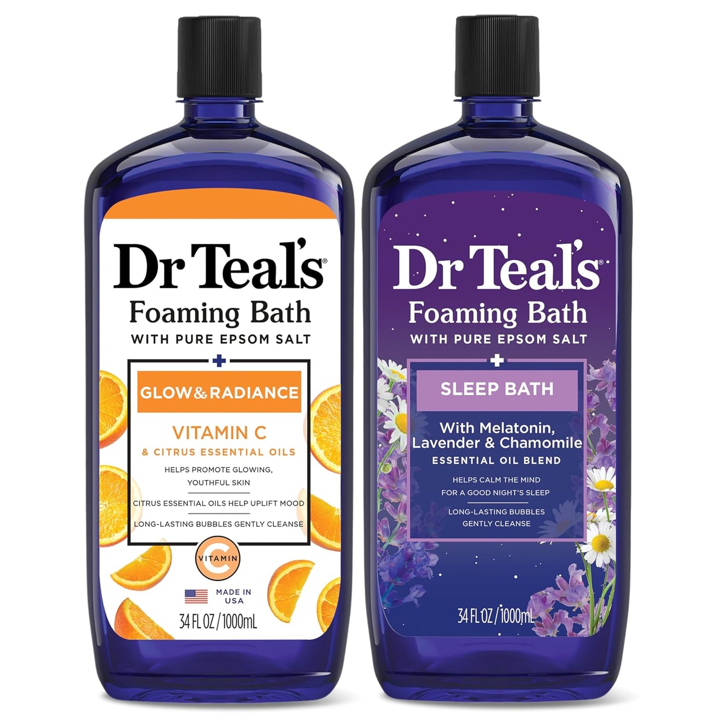 Dr Teal’s Foaming Bath with Pure Epsom Salt – Soothe & Sleep Lavender Bubble Bath Soak, Relaxing Aromatherapy Bath for Stress Relief & Better Sleep, 34 fl oz (Pack of 2)