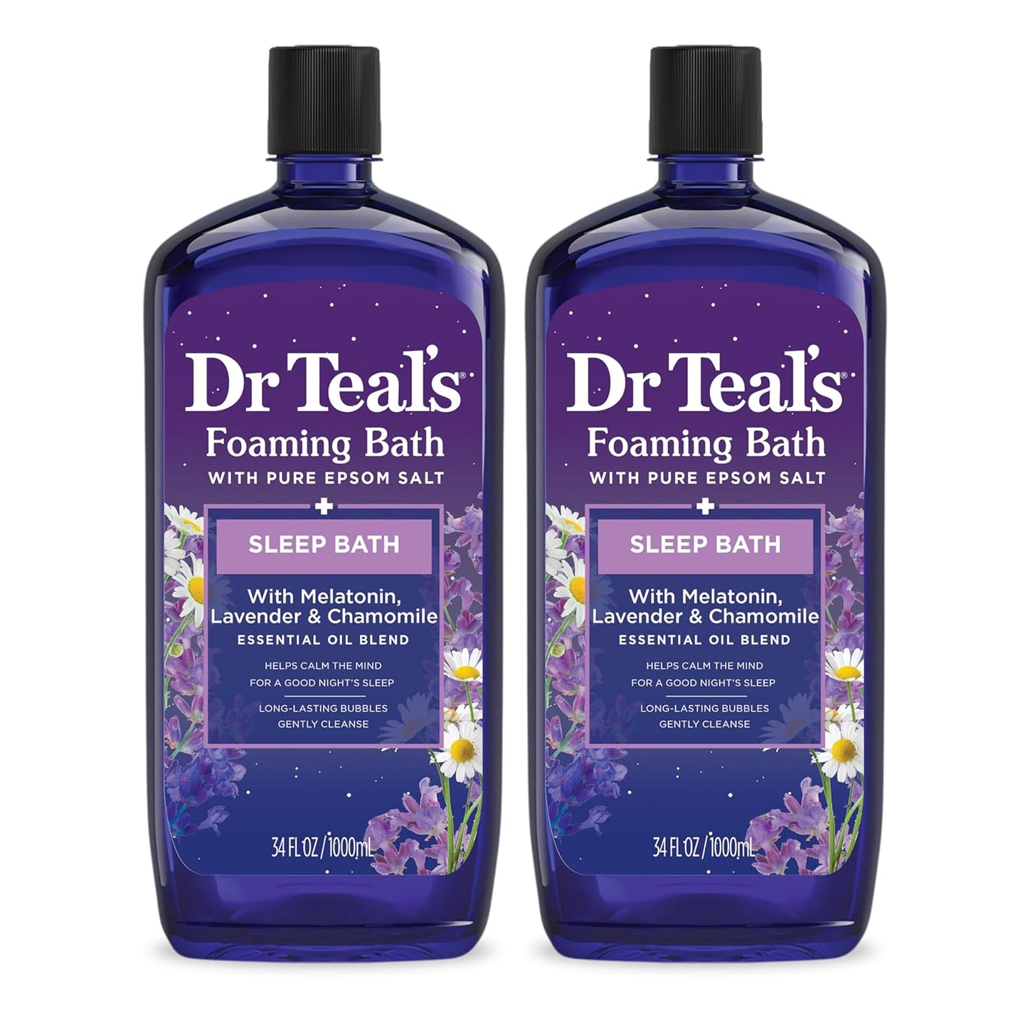 Dr Teal’s Foaming Bath with Pure Epsom Salt – Soothe & Sleep Lavender Bubble Bath Soak, Relaxing Aromatherapy Bath for Stress Relief & Better Sleep, 34 fl oz (Pack of 2)