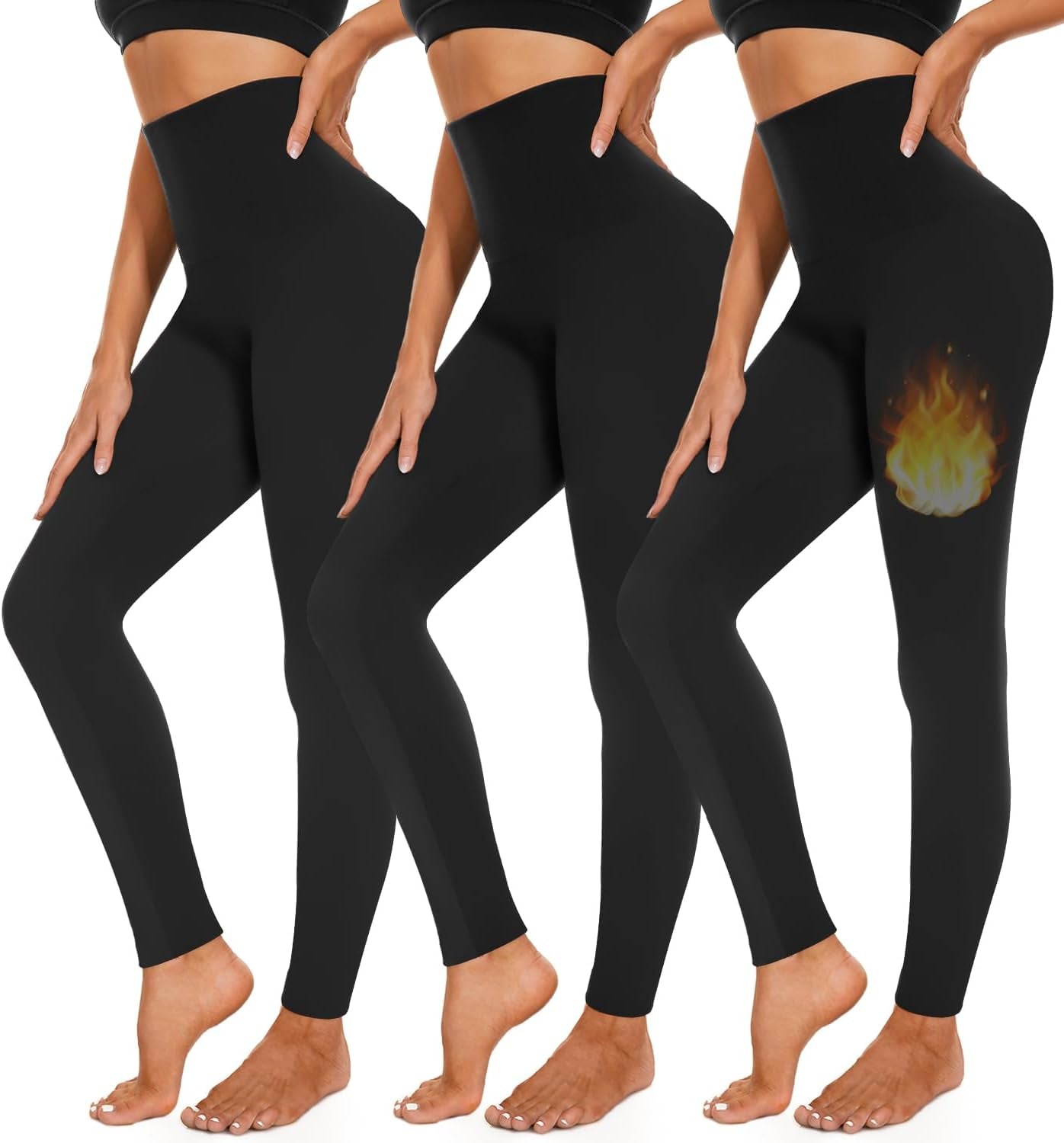 3-Pack Fleece-Lined Leggings for Women – High-Waisted Warm Thermal Yoga, Running & Workout Pants