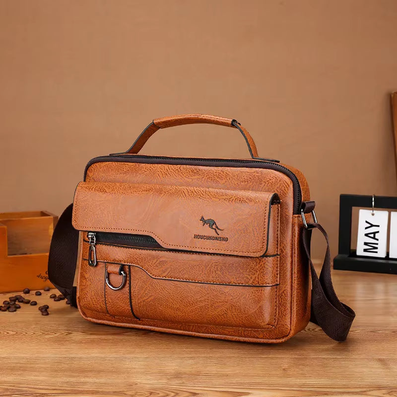 Luxury Kangaroo Brand Men's Leather Messenger Bag: Casual Crossbody and Business Shoulder Bag