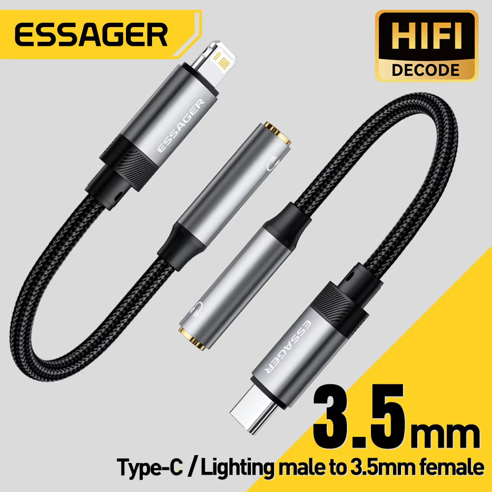 Essager Type C/Lightning to 3.5mm Jack AUX Cable for Various Devices