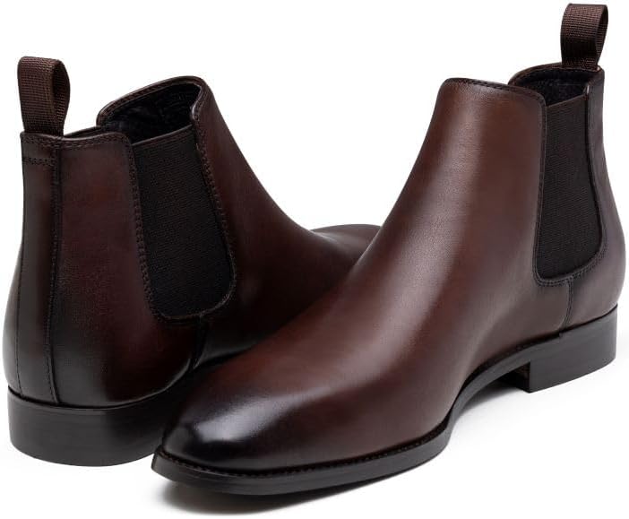 Jousen Men’s Chelsea Boots – Polished Leather Slip-On Dress Boots, Classic Retro Ankle Boots for Work & Formal Wear