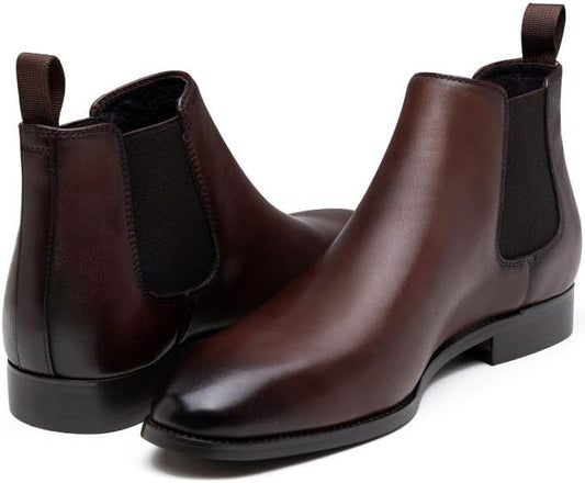 Jousen Men’s Chelsea Boots – Polished Leather Slip-On Dress Boots, Classic Retro Ankle Boots for Work & Formal Wear