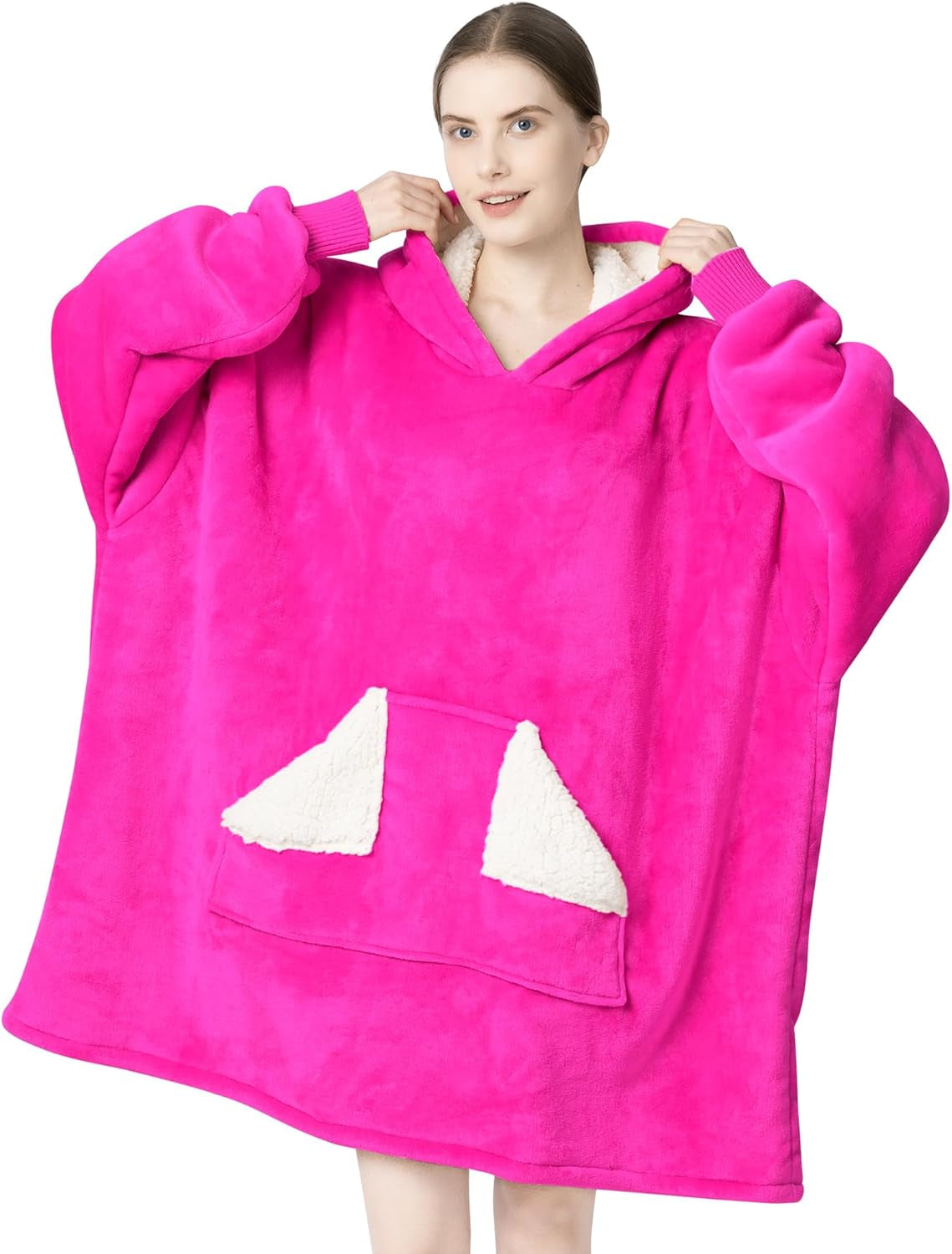 Touchat Wearable Blanket Hoodie for Adults – Oversized Sherpa Fleece Sweatshirt Blanket with Hood, Sleeves & Giant Front Pocket, Ultra-Warm Cozy Grey Gift for Women