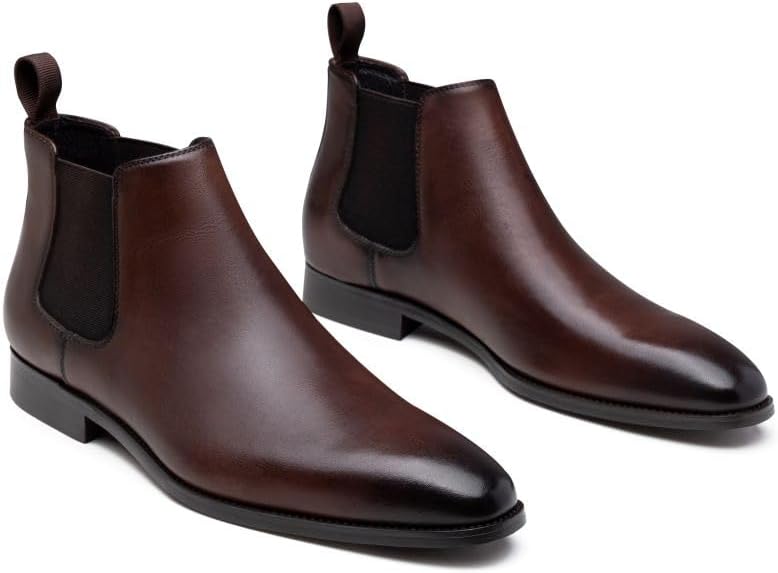 Jousen Men’s Chelsea Boots – Polished Leather Slip-On Dress Boots, Classic Retro Ankle Boots for Work & Formal Wear