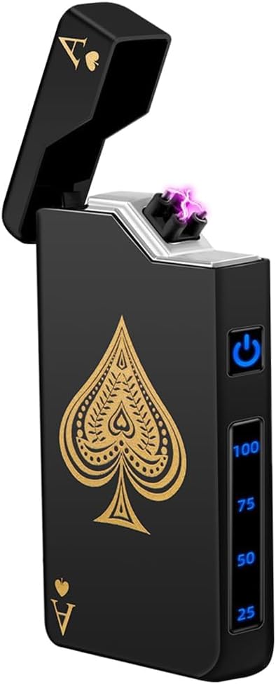 Lcfun Electric Lighter – USB Rechargeable Dual Arc Plasma Lighter with LED Battery Indicator for Candles & Camping (Black Ace)