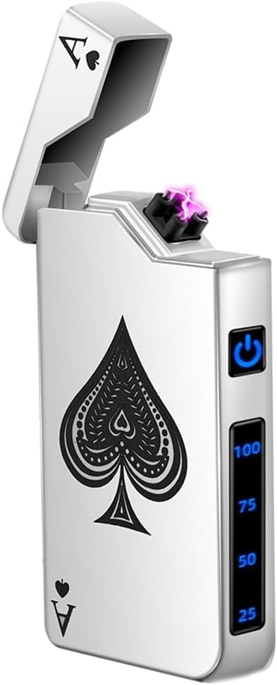 Lcfun Electric Lighter – USB Rechargeable Dual Arc Plasma Lighter with LED Battery Indicator for Candles & Camping (Black Ace)