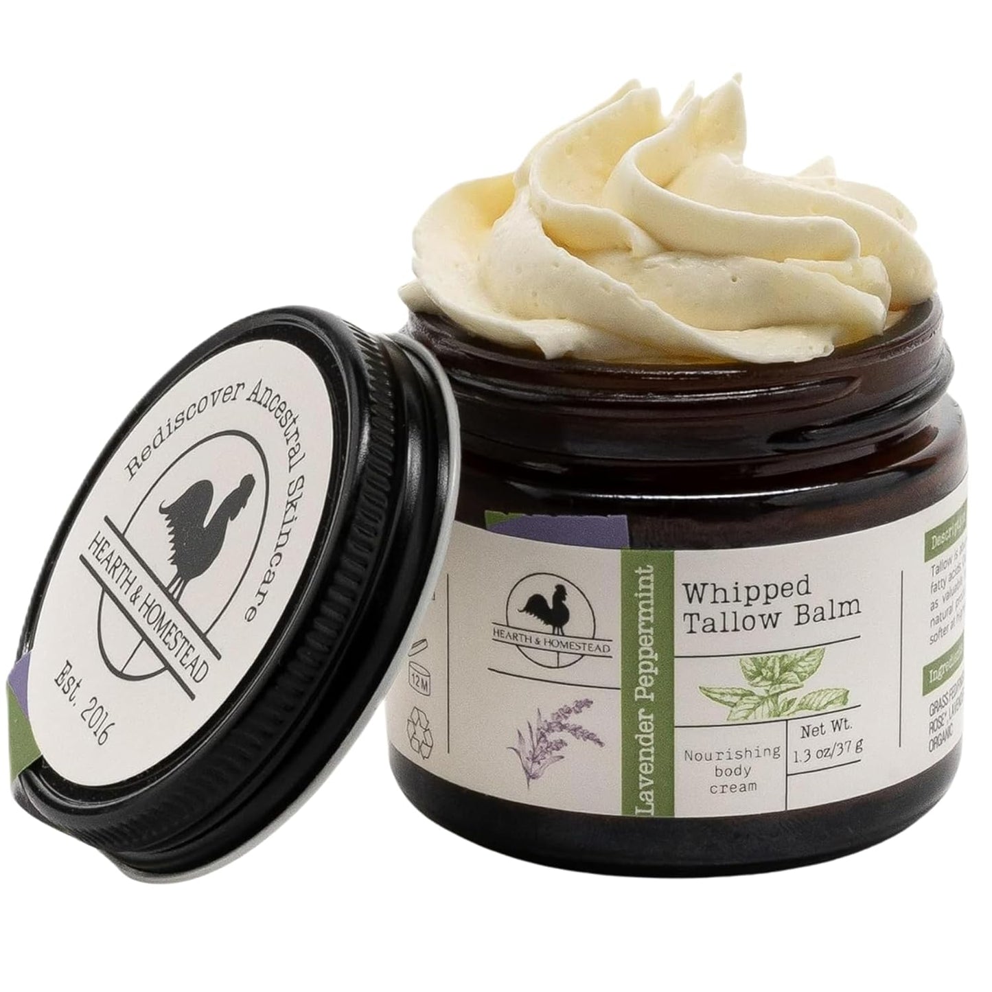 Hearth & Homestead Whipped Grass-Fed Beef Tallow Skin Balm – Organic Face & Body Moisturizer with Olive Oil, Calendula & Rose, Eczema Relief Cream for Dry Skin, Unscented, 1.3 oz