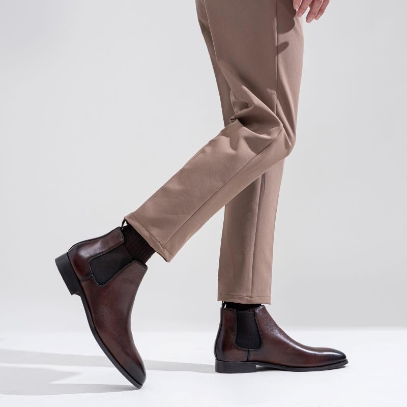 Jousen Men’s Chelsea Boots – Polished Leather Slip-On Dress Boots, Classic Retro Ankle Boots for Work & Formal Wear