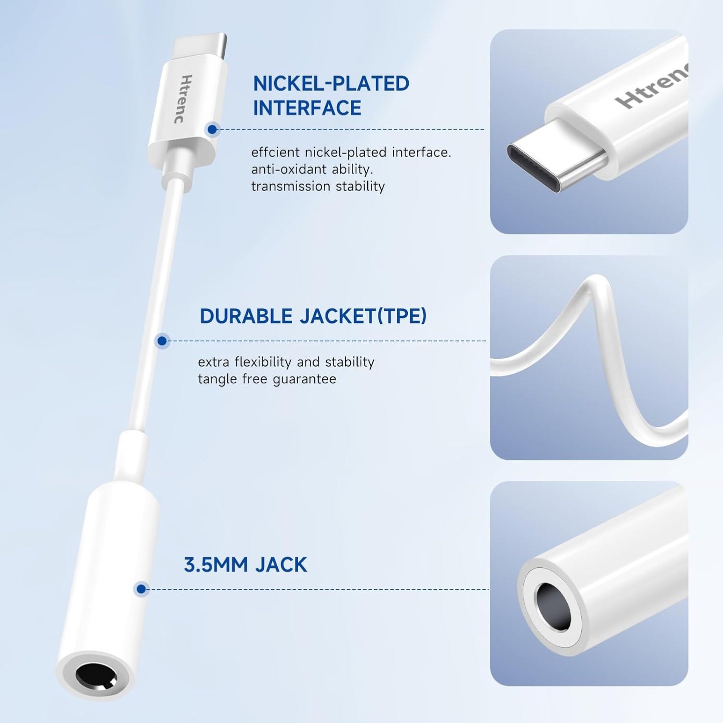 Htrenc USB-C to 3.5mm Headphone Jack Adapter, Type-C Aux Audio Dongle Cable for iPhone 17/16/16 Pro/15/15 Pro/Pro Max/Plus, iPad, Samsung Galaxy S23/S22/S21, MacBook (2-Pack)
