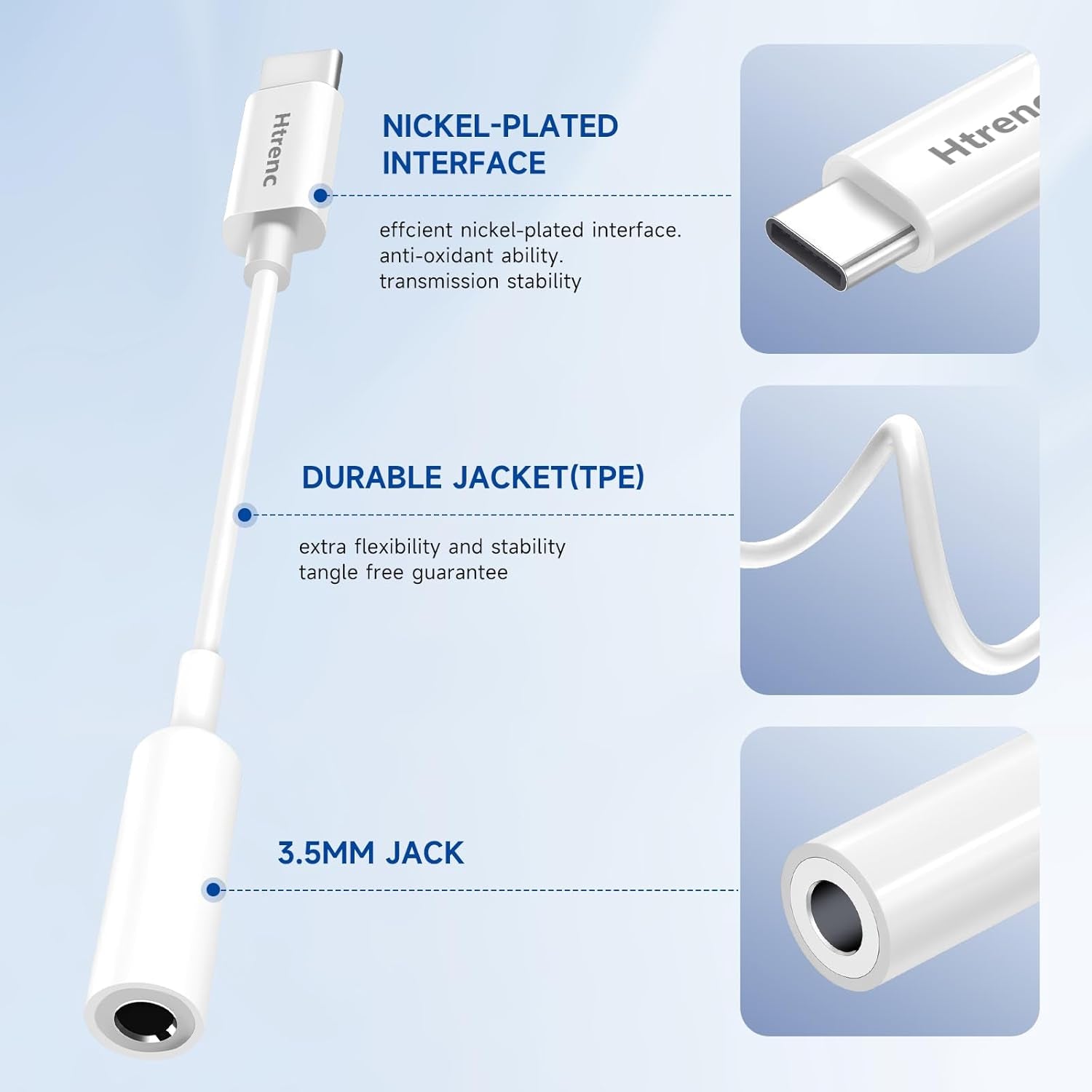 Htrenc USB-C to 3.5mm Headphone Jack Adapter, Type-C Aux Audio Dongle Cable for iPhone 17/16/16 Pro/15/15 Pro/Pro Max/Plus, iPad, Samsung Galaxy S23/S22/S21, MacBook (2-Pack)