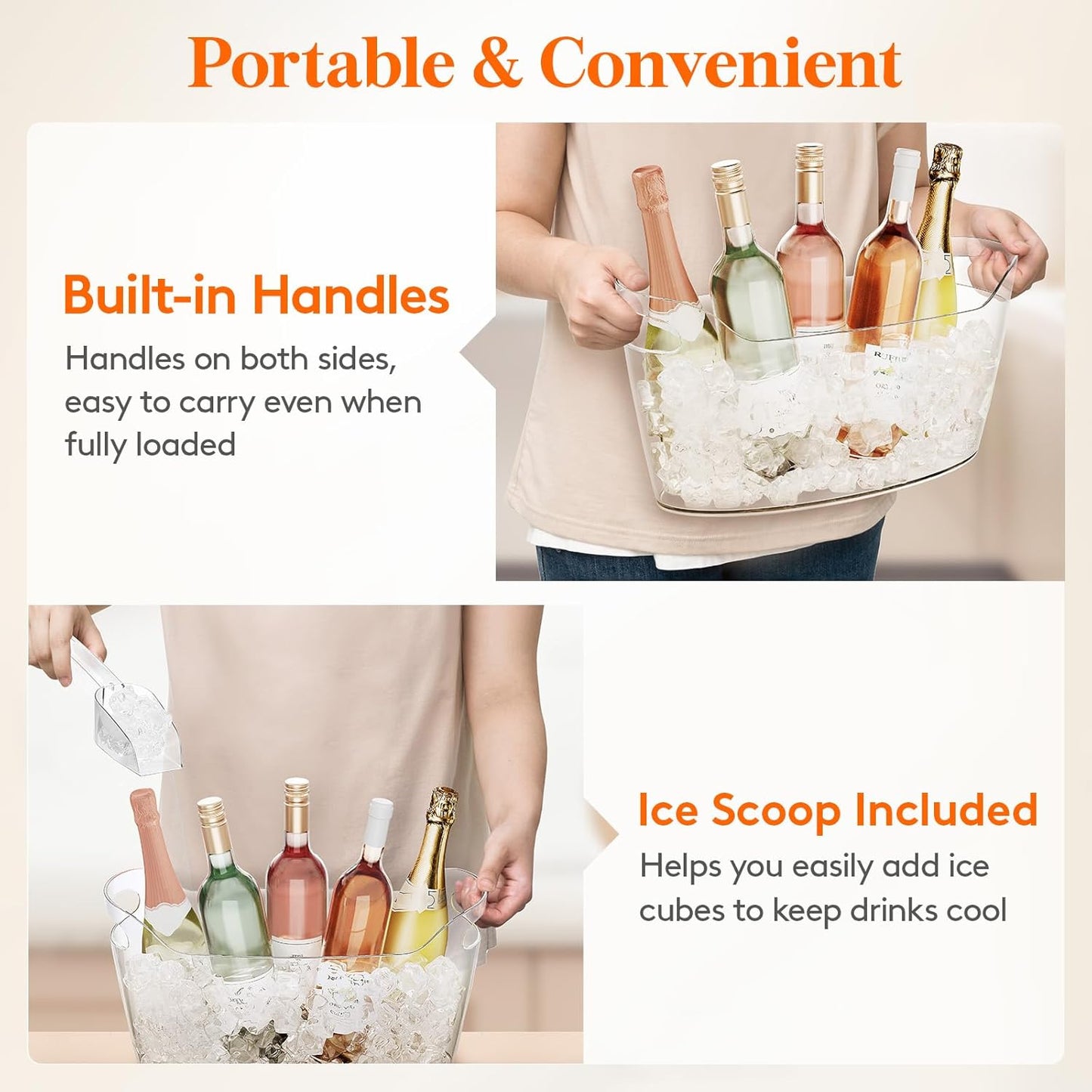 Lifewit 6.5L Ice Bucket for Parties – Portable Drink Tub with Scoop, Plastic Champagne & Wine Cooler for Beer, Cocktails & Mimosa Bar, Beverage Chiller (15 x 7 x 8 in)