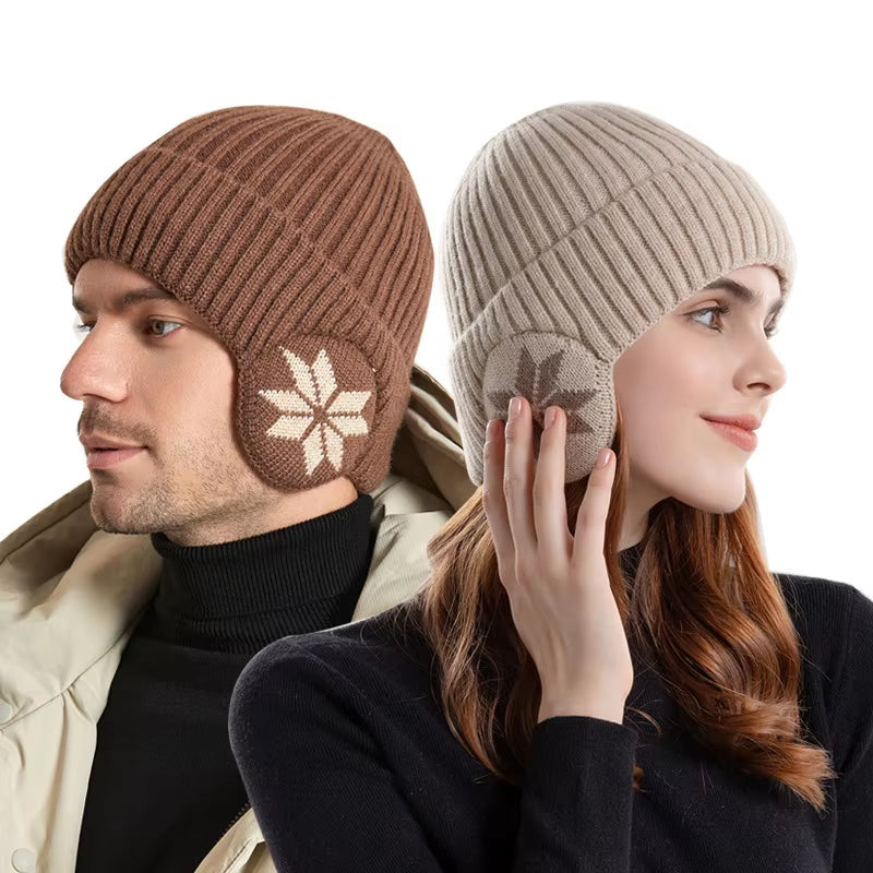 Warm Knitted Woolen Hat for Men and Women: Winter Ear Protection with Velvet Lining Beanie