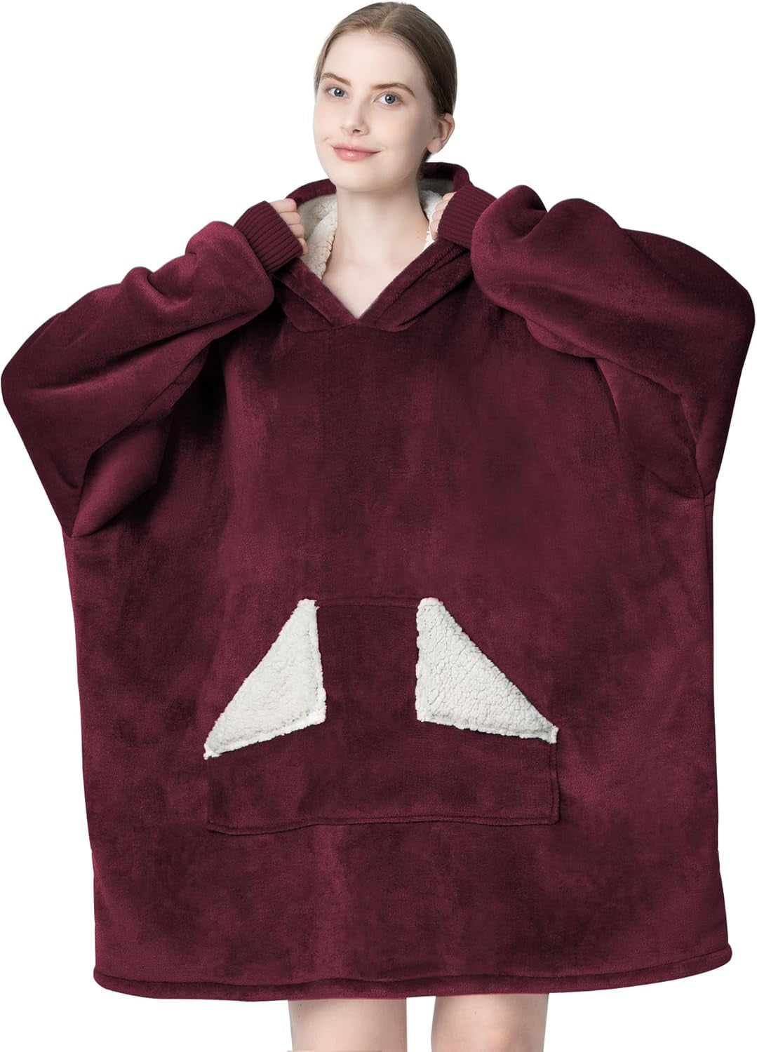 Touchat Wearable Blanket Hoodie for Adults – Oversized Sherpa Fleece Sweatshirt Blanket with Hood, Sleeves & Giant Front Pocket, Ultra-Warm Cozy Grey Gift for Women