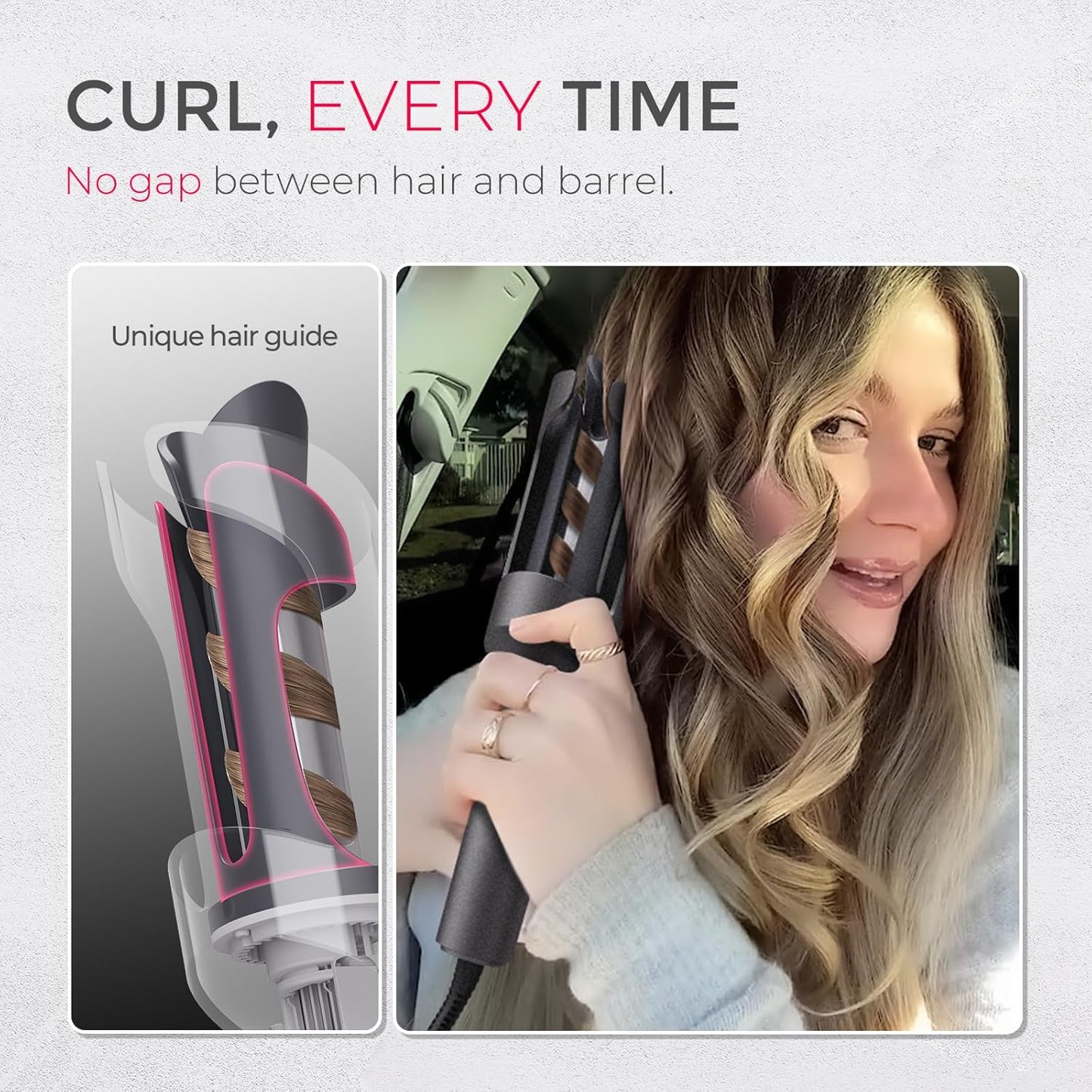 TYMO CURLPRO Automatic Rotating Curling Iron – 1 Inch Beach Wave Hair Curler Wand with 500M Ionic Technology, Ceramic Coating, Dual Voltage, Lightweight Travel-Friendly Design (Metallic Gray)