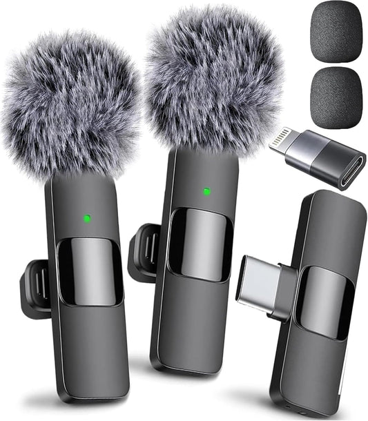 Mini Mic Pro Wireless Lavalier Microphone (Latest Model) – 2 Pack Clip-On Mic for iPhone, iPad & Android, USB-C & Lightning Compatible, Crystal Clear Audio for Video Recording, Podcasting & Content Creators