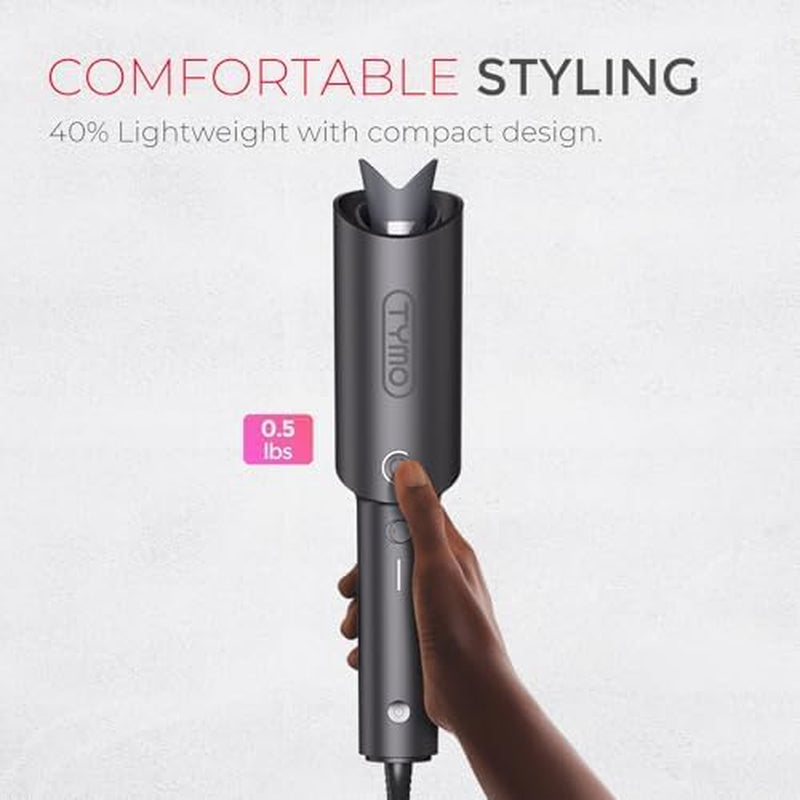 TYMO CURLPRO Automatic Rotating Curling Iron – 1 Inch Beach Wave Hair Curler Wand with 500M Ionic Technology, Ceramic Coating, Dual Voltage, Lightweight Travel-Friendly Design (Metallic Gray)