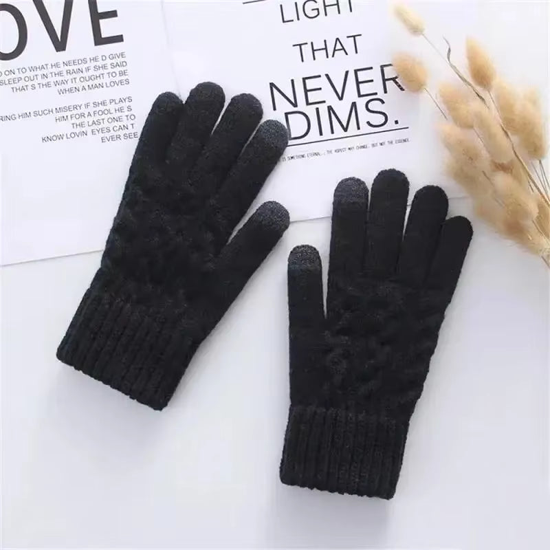 Warm Full Finger Winter Gloves: Men and Women Touchscreen Fleece, Thickened Wool Knitted for Cycling and Driving