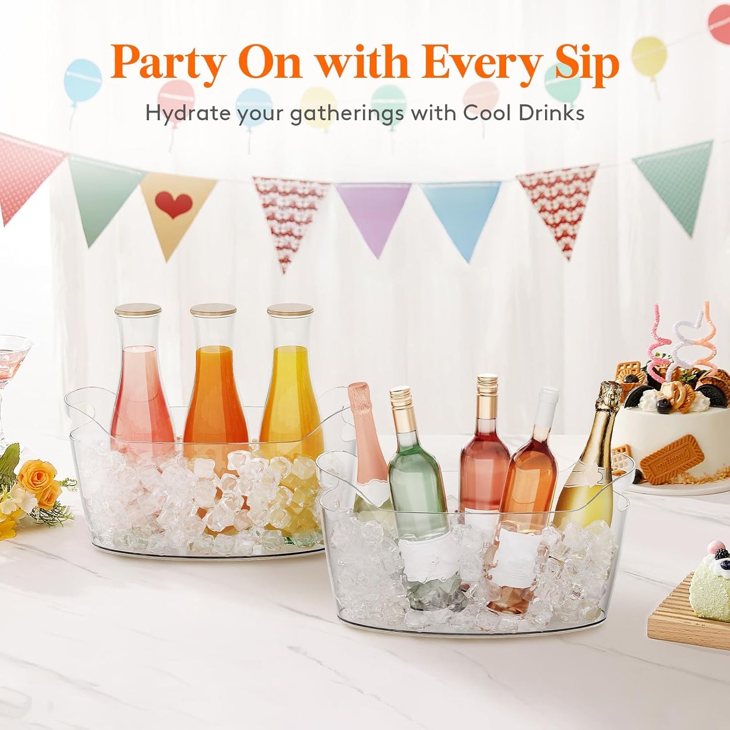 Lifewit 6.5L Ice Bucket for Parties – Portable Drink Tub with Scoop, Plastic Champagne & Wine Cooler for Beer, Cocktails & Mimosa Bar, Beverage Chiller (15 x 7 x 8 in)