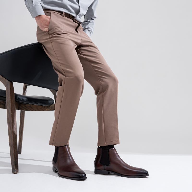 Jousen Men’s Chelsea Boots – Polished Leather Slip-On Dress Boots, Classic Retro Ankle Boots for Work & Formal Wear
