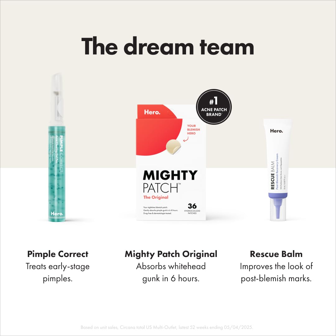 Mighty Patch™ Original Acne Pimple Patch by Hero Cosmetics – Hydrocolloid Acne & Pimple Patches for Fast Zit & Whitehead Healing, Nighttime Face Stickers, 72 Count