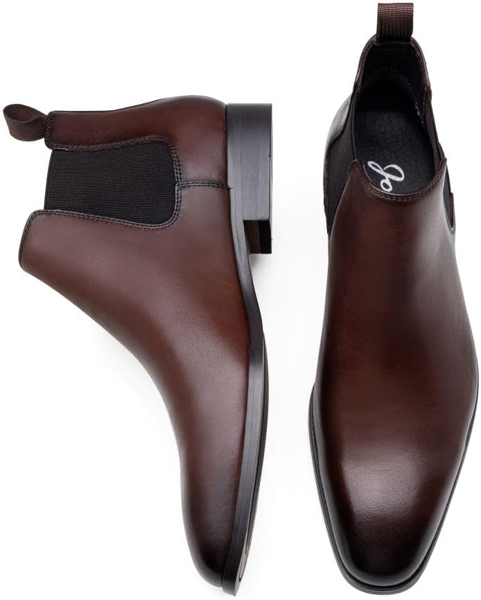 Jousen Men’s Chelsea Boots – Polished Leather Slip-On Dress Boots, Classic Retro Ankle Boots for Work & Formal Wear