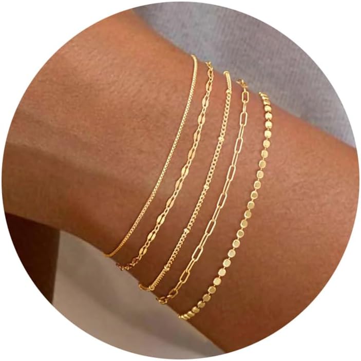 MBW Gold Bracelets for Women – 14K Gold Plated Stackable Beaded & Paperclip Chain Bracelet Set, Trendy Waterproof Fashion Jewelry