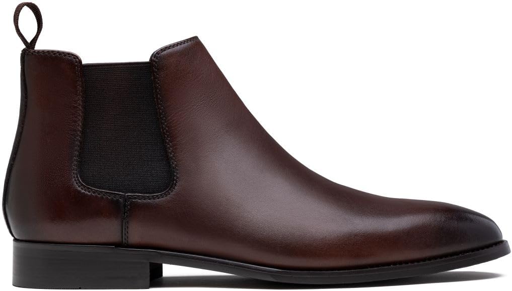 Jousen Men’s Chelsea Boots – Polished Leather Slip-On Dress Boots, Classic Retro Ankle Boots for Work & Formal Wear