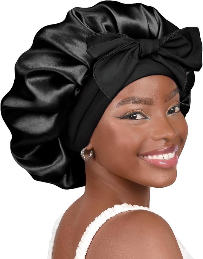 YANIBEST Adjustable Silk Bonnet - Stylish Blush Pink Double Layer Satin Hair Protector for Women, Reduces Frizz and Prevents Messy Hair While Sleeping