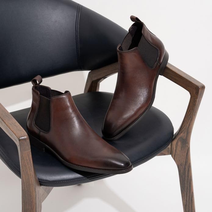 Jousen Men’s Chelsea Boots – Polished Leather Slip-On Dress Boots, Classic Retro Ankle Boots for Work & Formal Wear