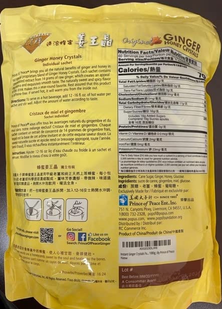 Prince of Peace Ginger Honey Crystals – Instant Ginger Drink Mix, Family Value Pack, 60 Sachets