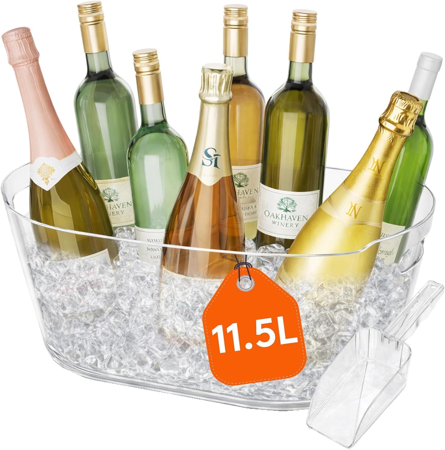 Lifewit 6.5L Ice Bucket for Parties – Portable Drink Tub with Scoop, Plastic Champagne & Wine Cooler for Beer, Cocktails & Mimosa Bar, Beverage Chiller (15 x 7 x 8 in)