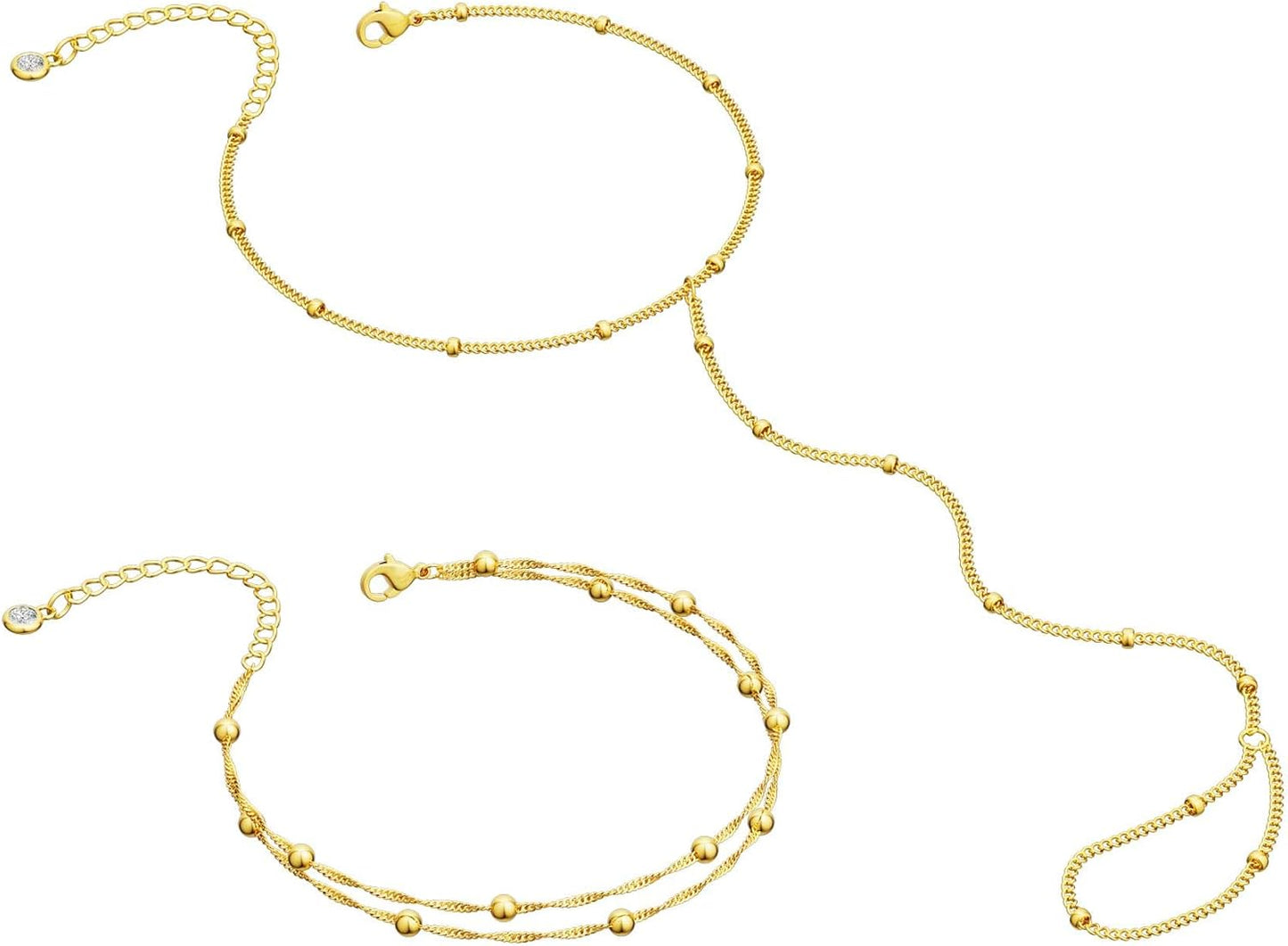 MBW Gold Bracelets for Women – 14K Gold Plated Stackable Beaded & Paperclip Chain Bracelet Set, Trendy Waterproof Fashion Jewelry