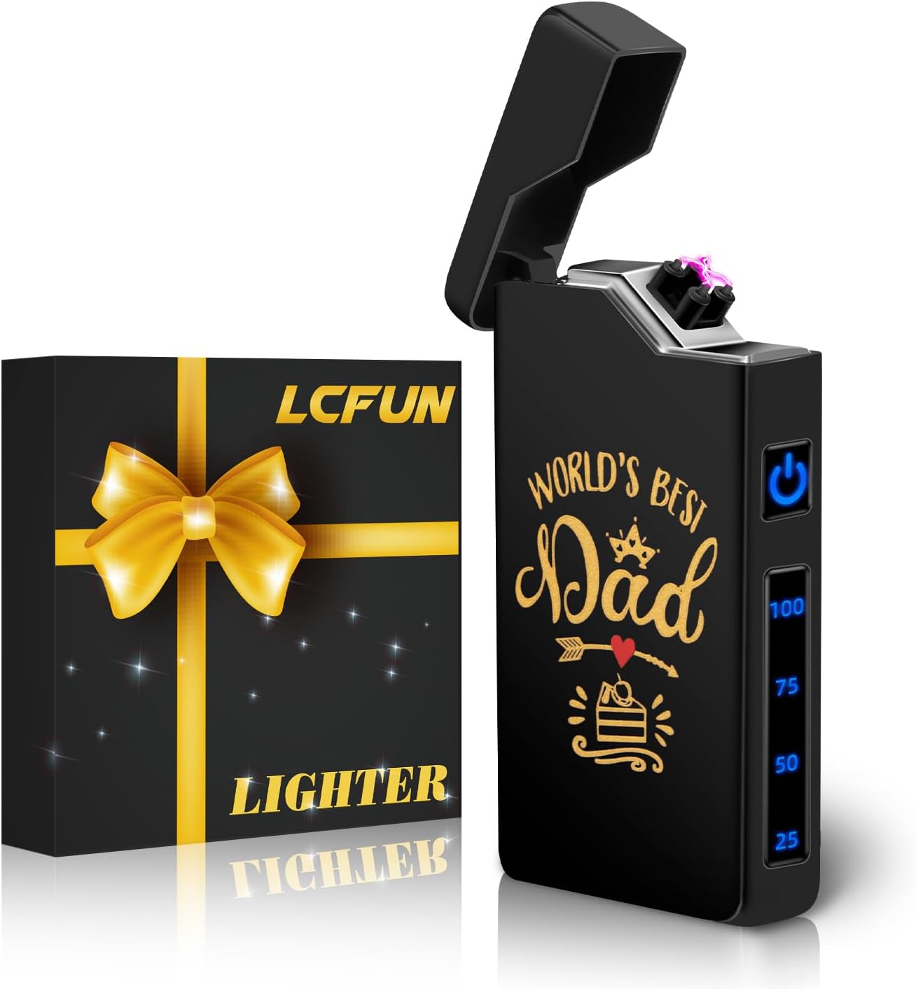 Lcfun Electric Lighter – USB Rechargeable Dual Arc Plasma Lighter with LED Battery Indicator for Candles & Camping (Black Ace)
