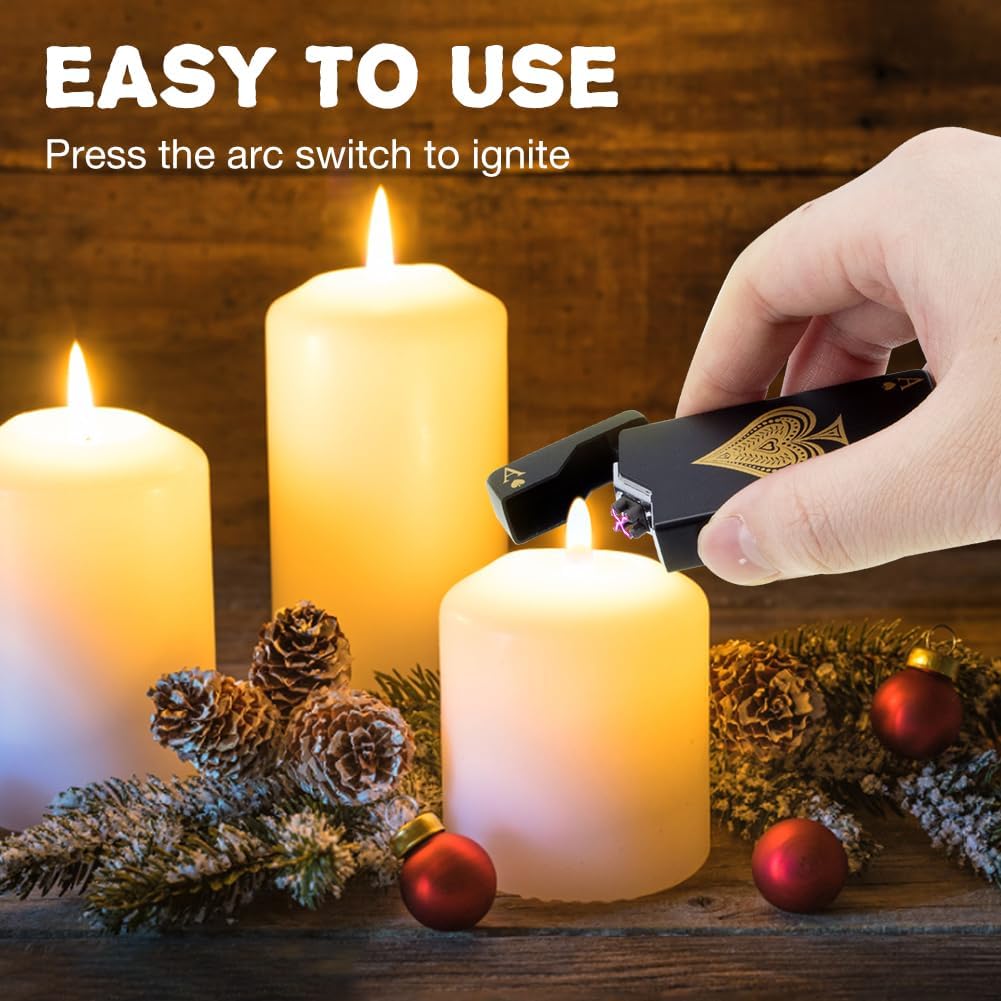 Lcfun Electric Lighter – USB Rechargeable Dual Arc Plasma Lighter with LED Battery Indicator for Candles & Camping (Black Ace)