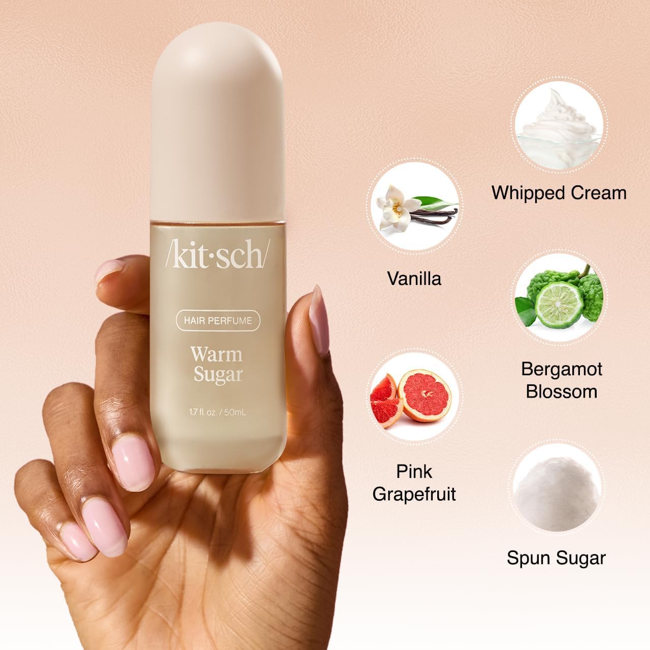 Kitsch Warm Sugar Hair Perfume & Body Mist for Women – Odor-Eliminating Hair Spray with Clean Ingredients, Pink Grapefruit & Vanilla Scent, Refreshes Hair, Body & Pillows, 50 mL