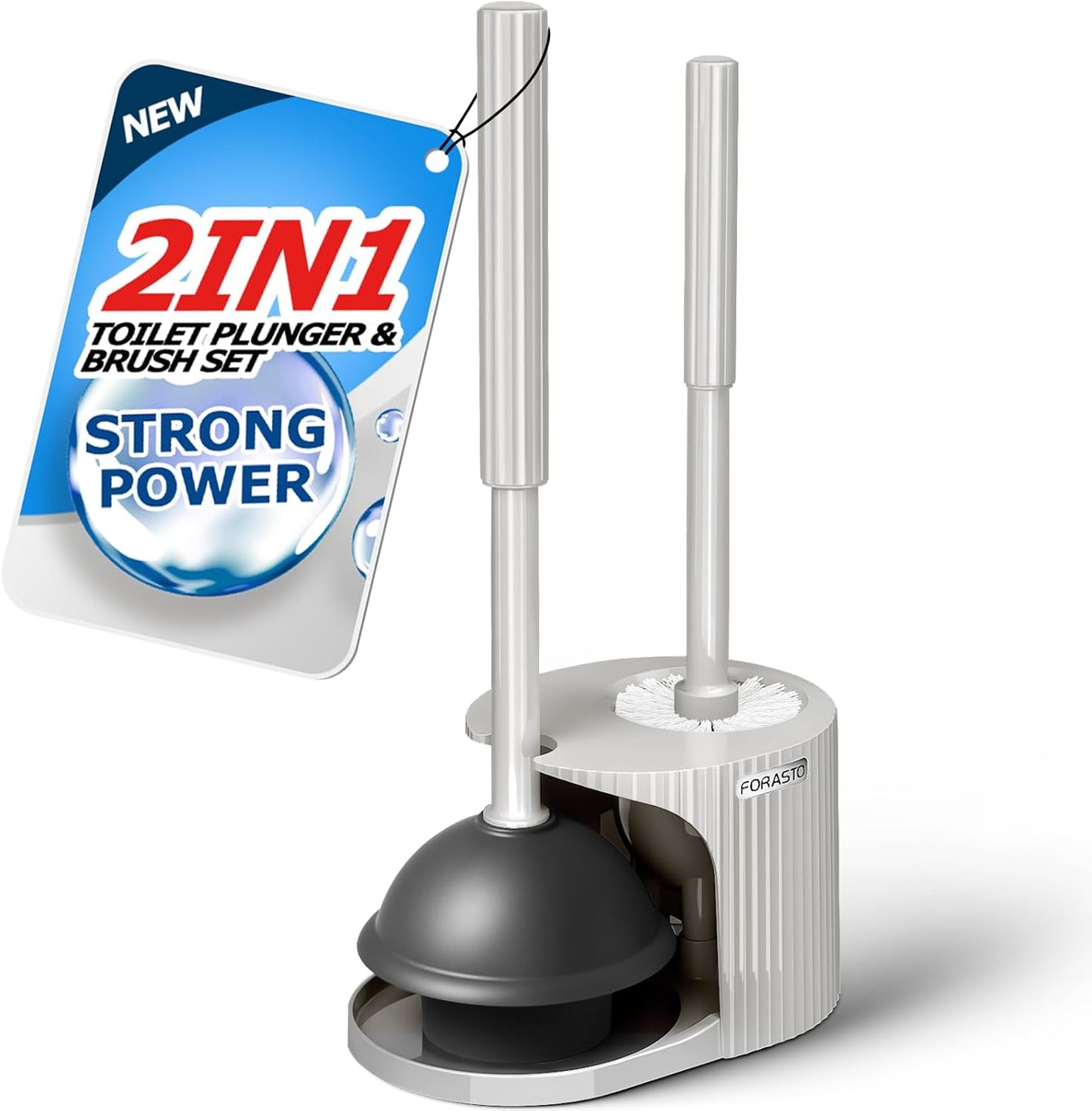FORASTO 2-in-1 Toilet Plunger & Brush Set – Extended Handle Plunger with Toilet Bowl Brush, Bathroom Cleaning Tools & Supplies