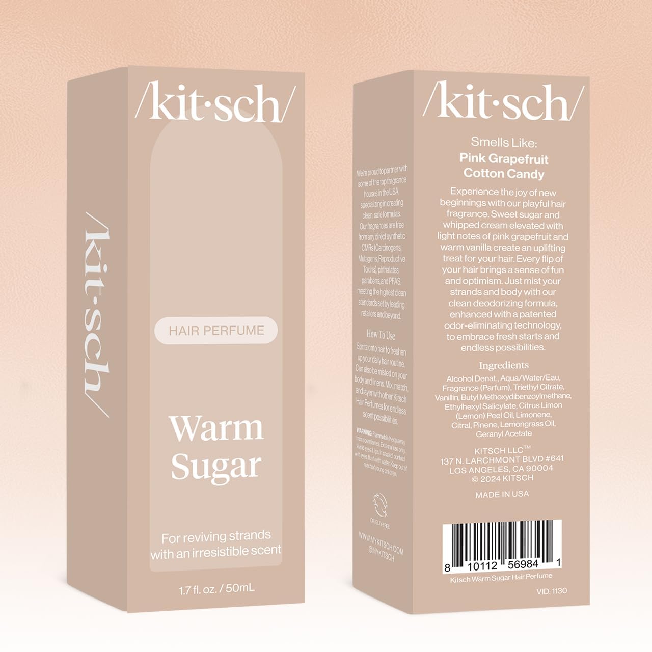 Kitsch Warm Sugar Hair Perfume & Body Mist for Women – Odor-Eliminating Hair Spray with Clean Ingredients, Pink Grapefruit & Vanilla Scent, Refreshes Hair, Body & Pillows, 50 mL