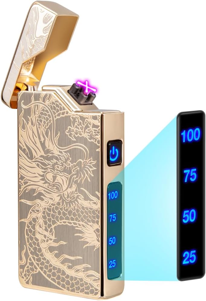 Lcfun Electric Lighter – USB Rechargeable Dual Arc Plasma Lighter with LED Battery Indicator for Candles & Camping (Black Ace)