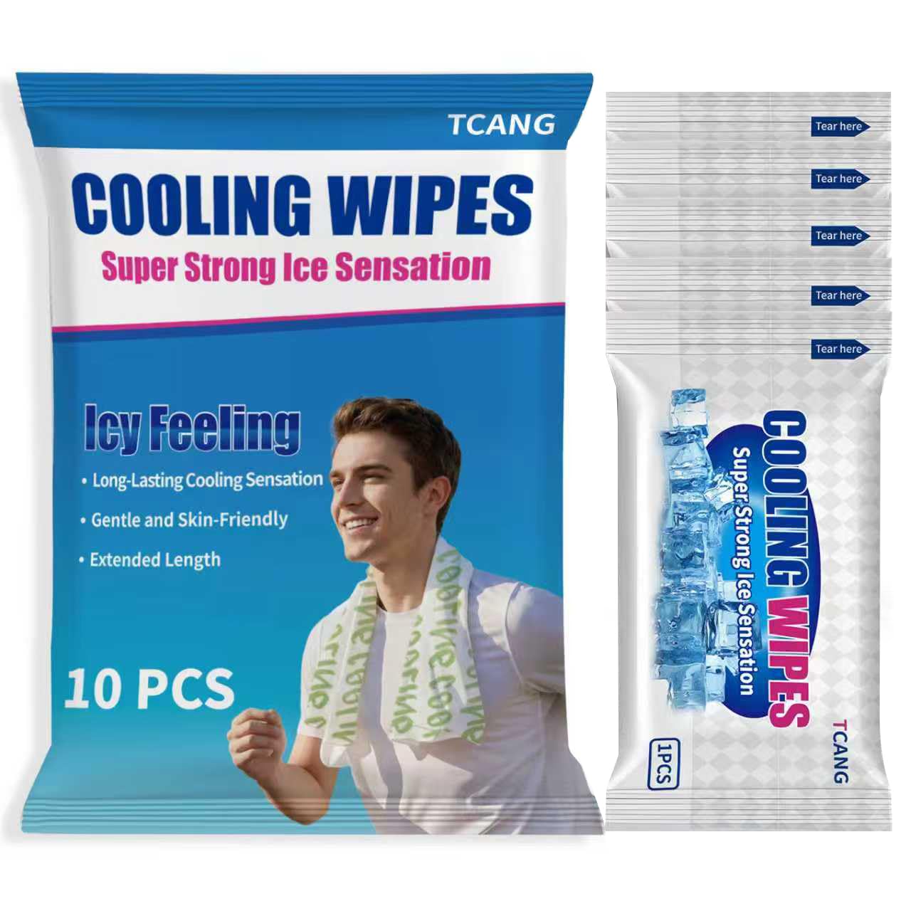 TCANG Instant Cooling Wipes – Individually Wrapped No-Rinse Oversized Ice Towels for Sports, Travel, Camping & Hot Weather Relief, Extra-Thick Cooling Cloths