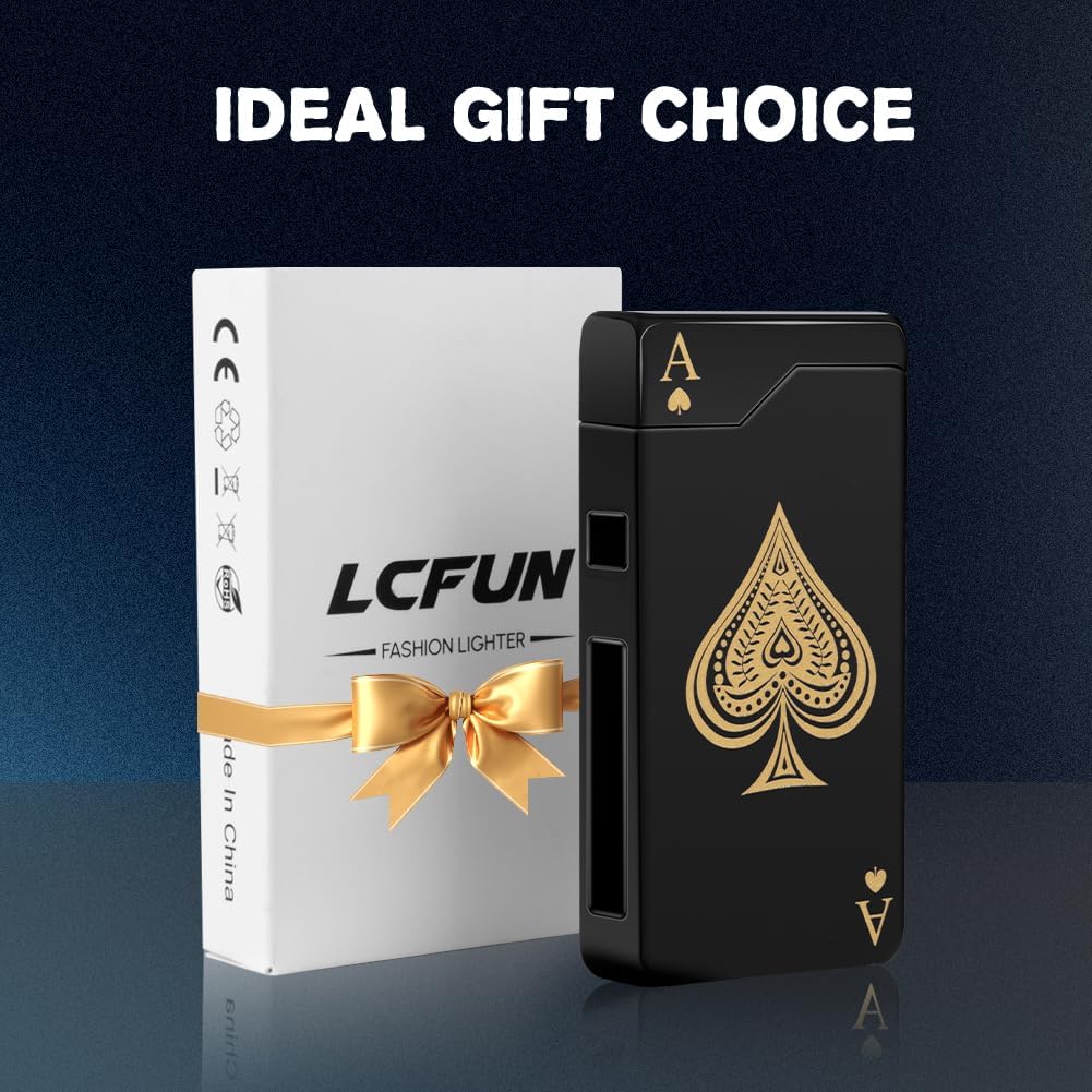 Lcfun Electric Lighter – USB Rechargeable Dual Arc Plasma Lighter with LED Battery Indicator for Candles & Camping (Black Ace)