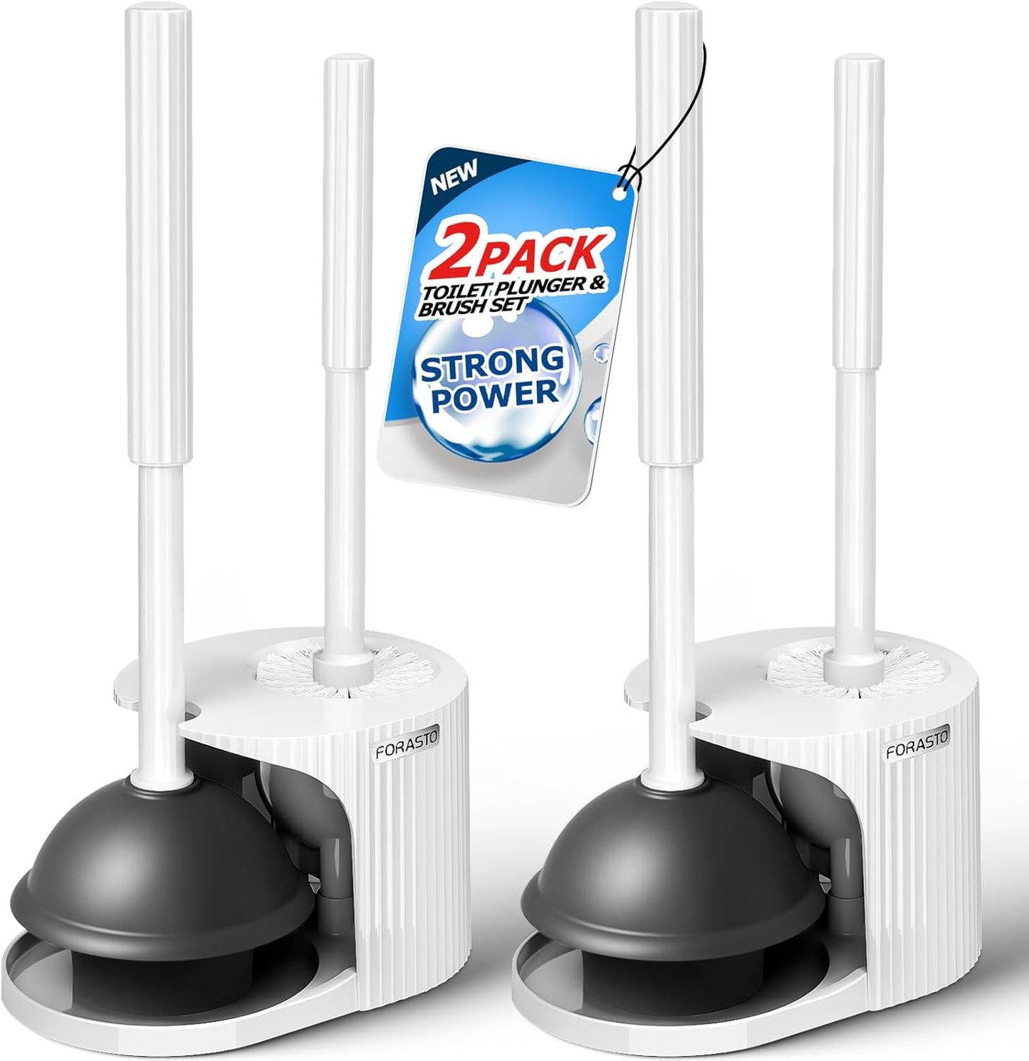 FORASTO 2-in-1 Toilet Plunger & Brush Set – Extended Handle Plunger with Toilet Bowl Brush, Bathroom Cleaning Tools & Supplies