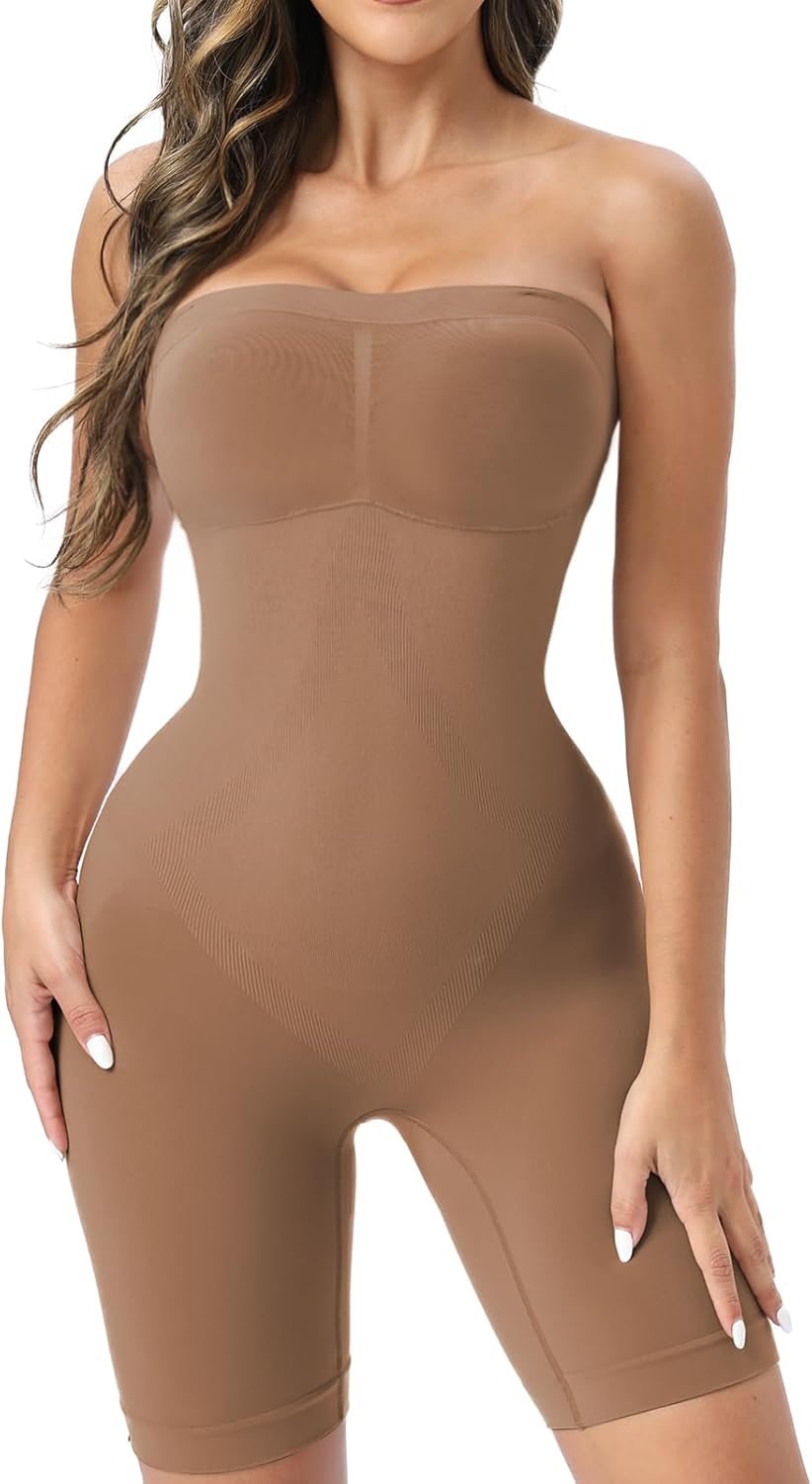 Ellareese Strapless Shapewear Bodysuit – Tummy Control Full Body Shaper with Butt Lifter, Seamless Under Dress Sculpting Bodysuit