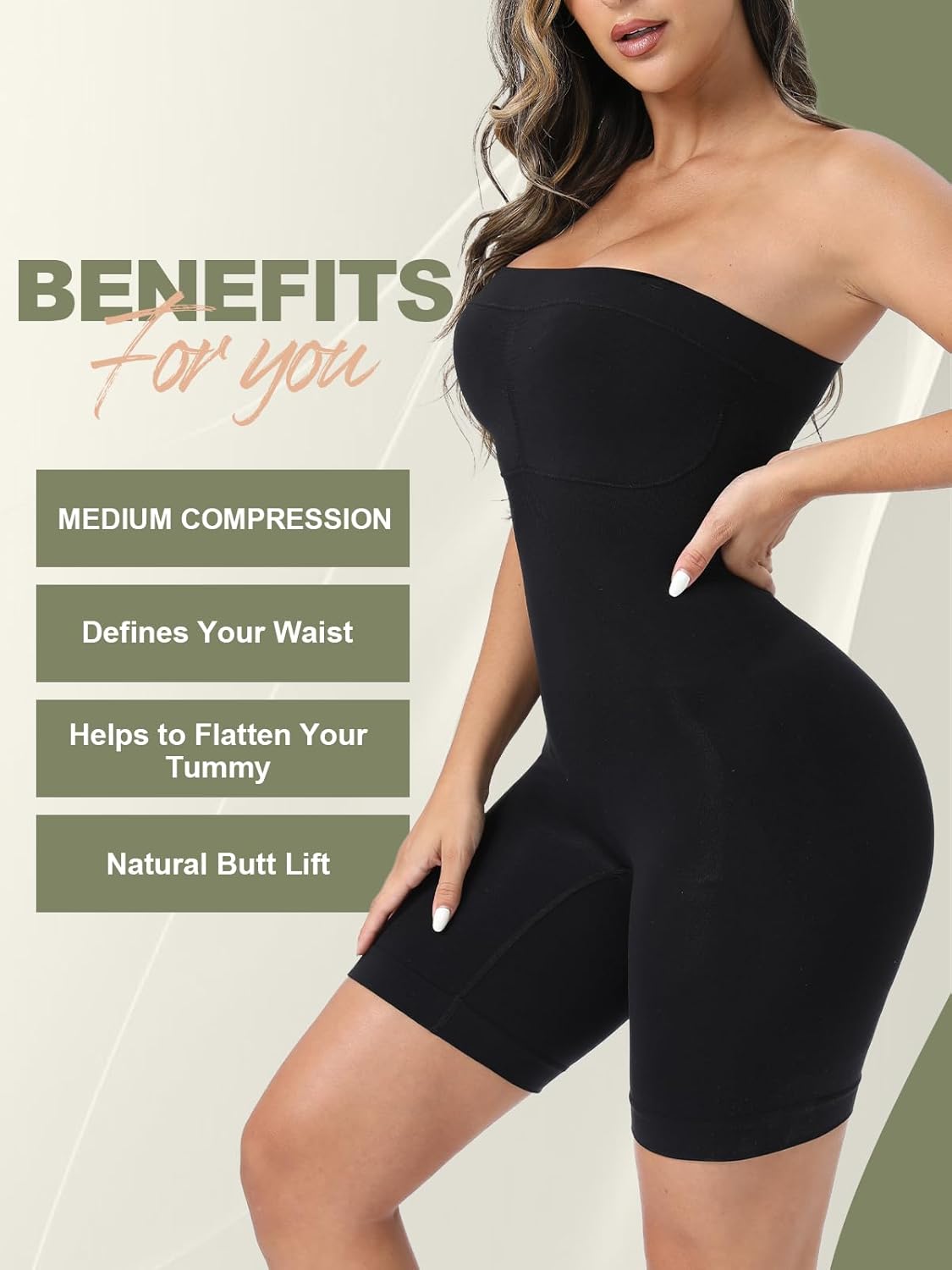 Ellareese Strapless Shapewear Bodysuit – Tummy Control Full Body Shaper with Butt Lifter, Seamless Under Dress Sculpting Bodysuit