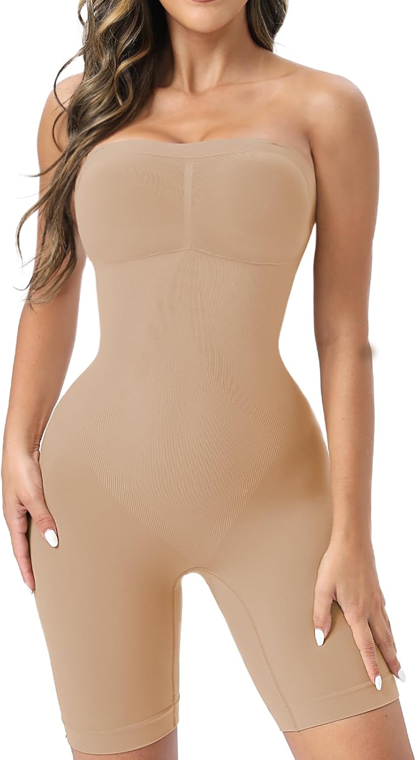 Ellareese Strapless Shapewear Bodysuit – Tummy Control Full Body Shaper with Butt Lifter, Seamless Under Dress Sculpting Bodysuit